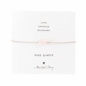 A BEAUTIFUL STORY Gemstone Card Rose Quartz Silver Bracelet