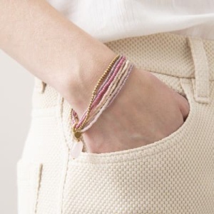 A BEAUTIFUL STORY Nirmala Rose Quartz Gold Bracelet