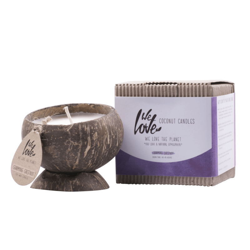 WE LOVE THE PLANET Sojawachskerze in Kokosnussschale Charming Chestnut