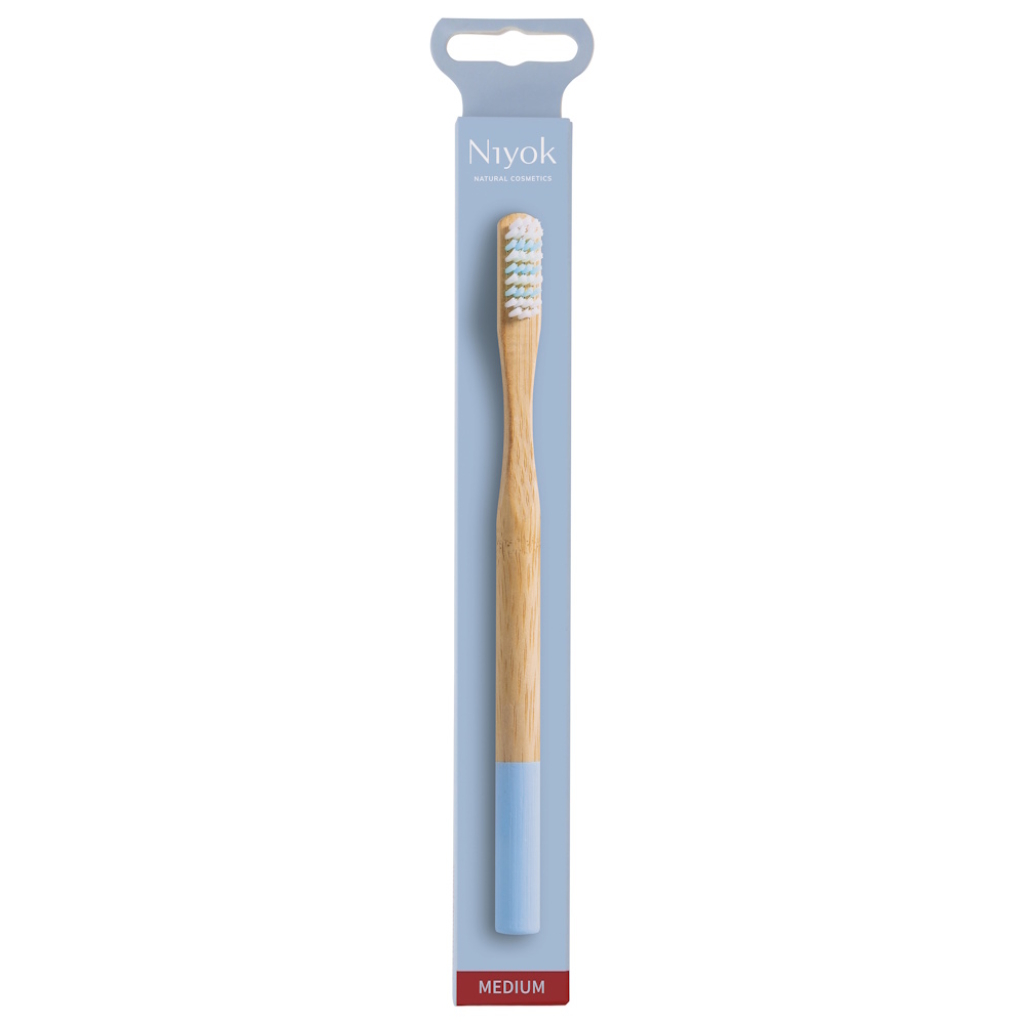 NIYOK Bambuszahnbรผrste Adult, Medium, Blau 80g