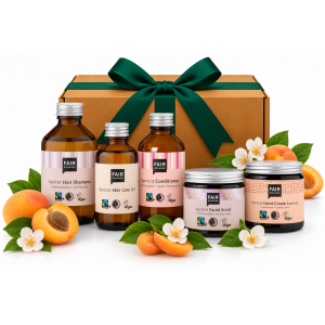 APRIKUSS Naturkosmetik Geschenkset mit fünf FAIR SQUARED Pflegeprodukten mit Aprikose